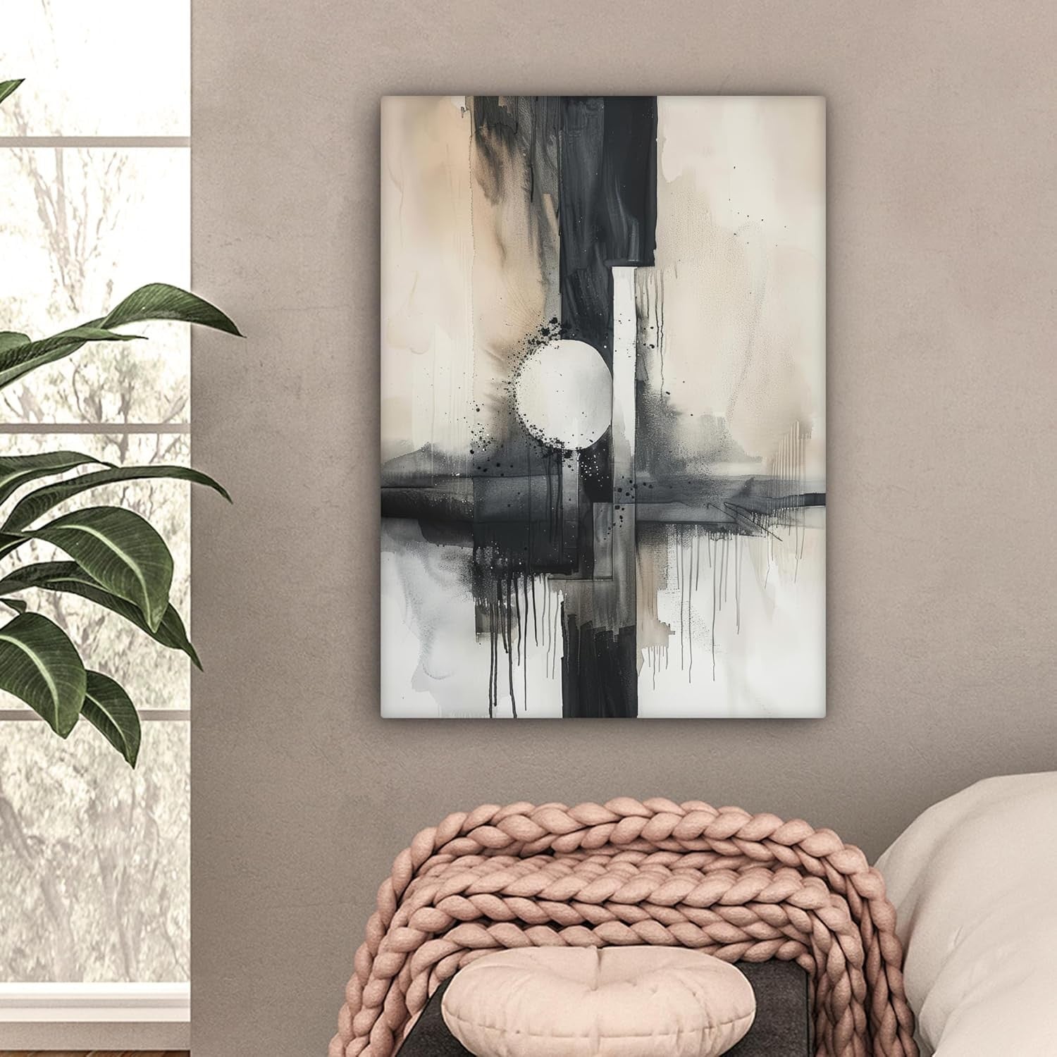 Grey White Abstract Canvas Wall Art 50x70cm Framed Modern