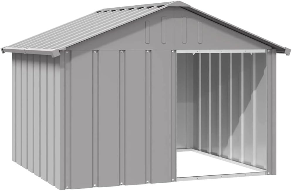 Galvanised Steel Outdoor Dog House Kennel with Weatherproof Roof 116x103x82cm