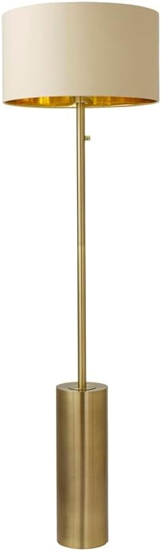 Antique Brass Floor Lamp with Beige/Gold Shade & Rotary Dimmer, Bulb Included