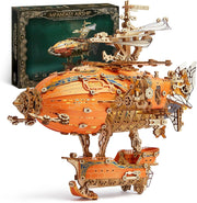 3D Wooden Steampunk Airship Puzzle Kit with LED Lights DIY Gift Model