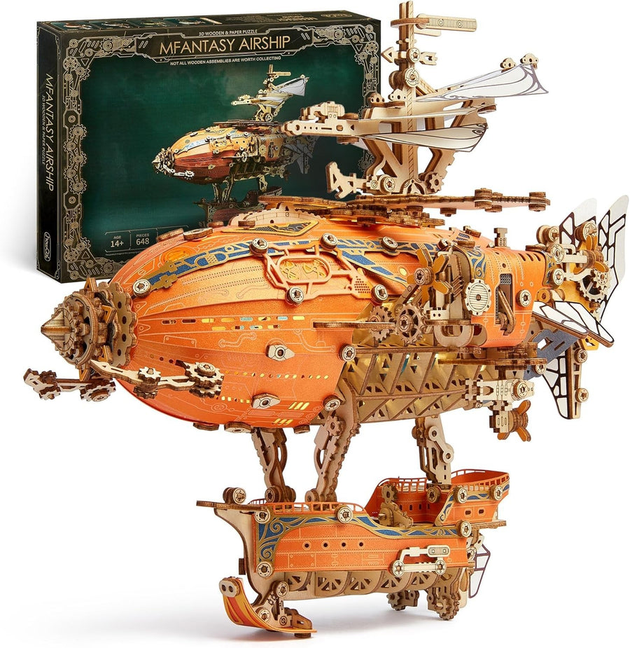 3D Wooden Steampunk Airship Puzzle Kit with LED Lights DIY Gift Model