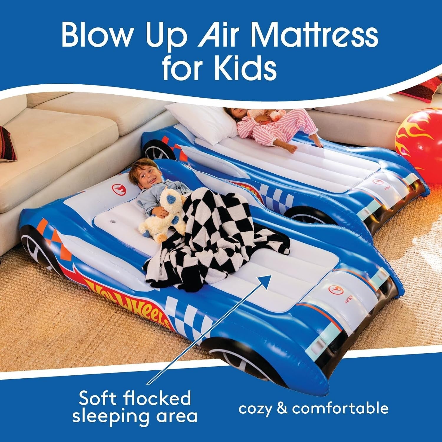 Kids Air Mattress Twin Bed – Sleepover Flocked Inflatable with Carry Bag