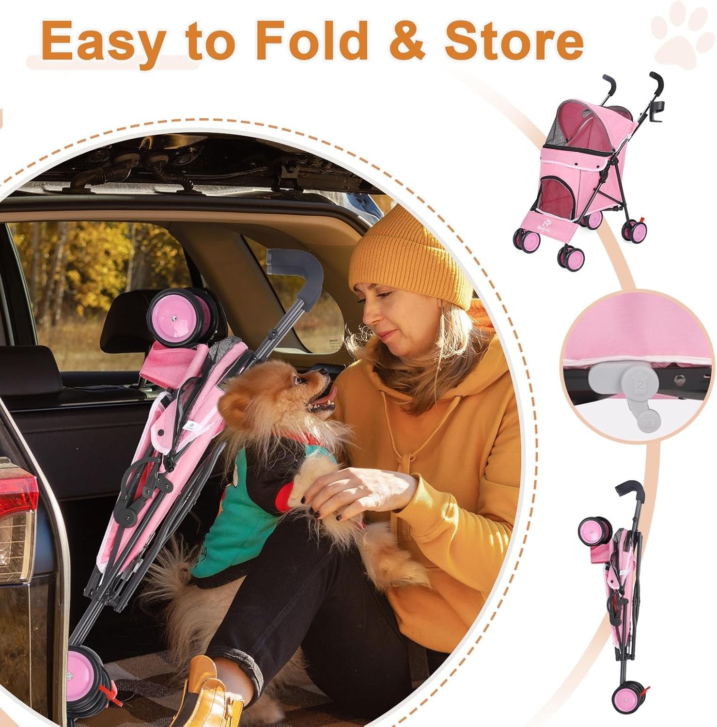 3 in 1 Pet Stroller Folding Dog Cat Pushchair 4 Wheel Travel Pram