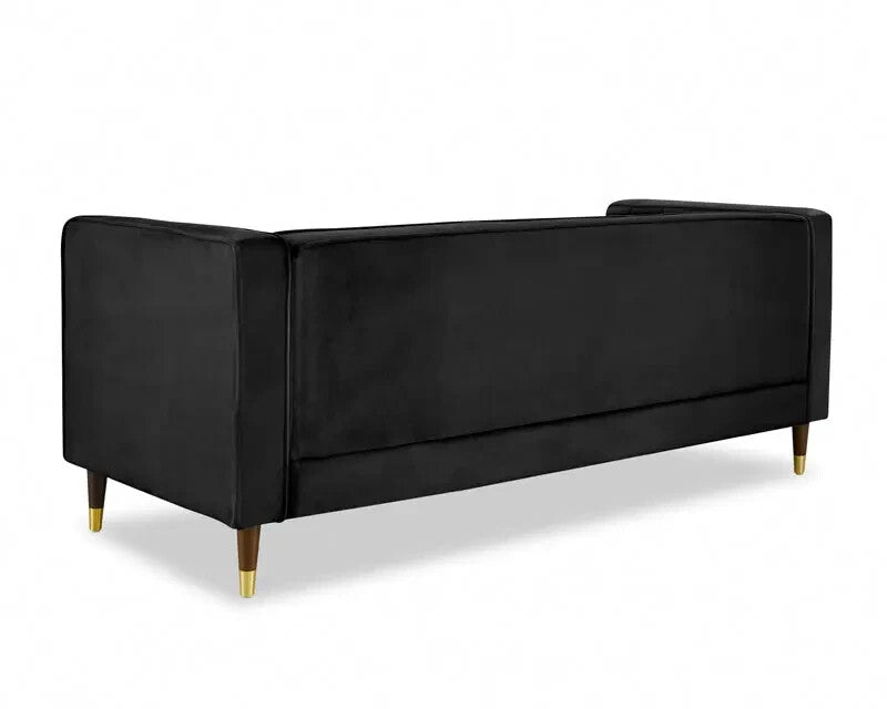 3 Seater Black Velvet Sofa Ribbed Back UKFR Modern Luxury Lounge Couch