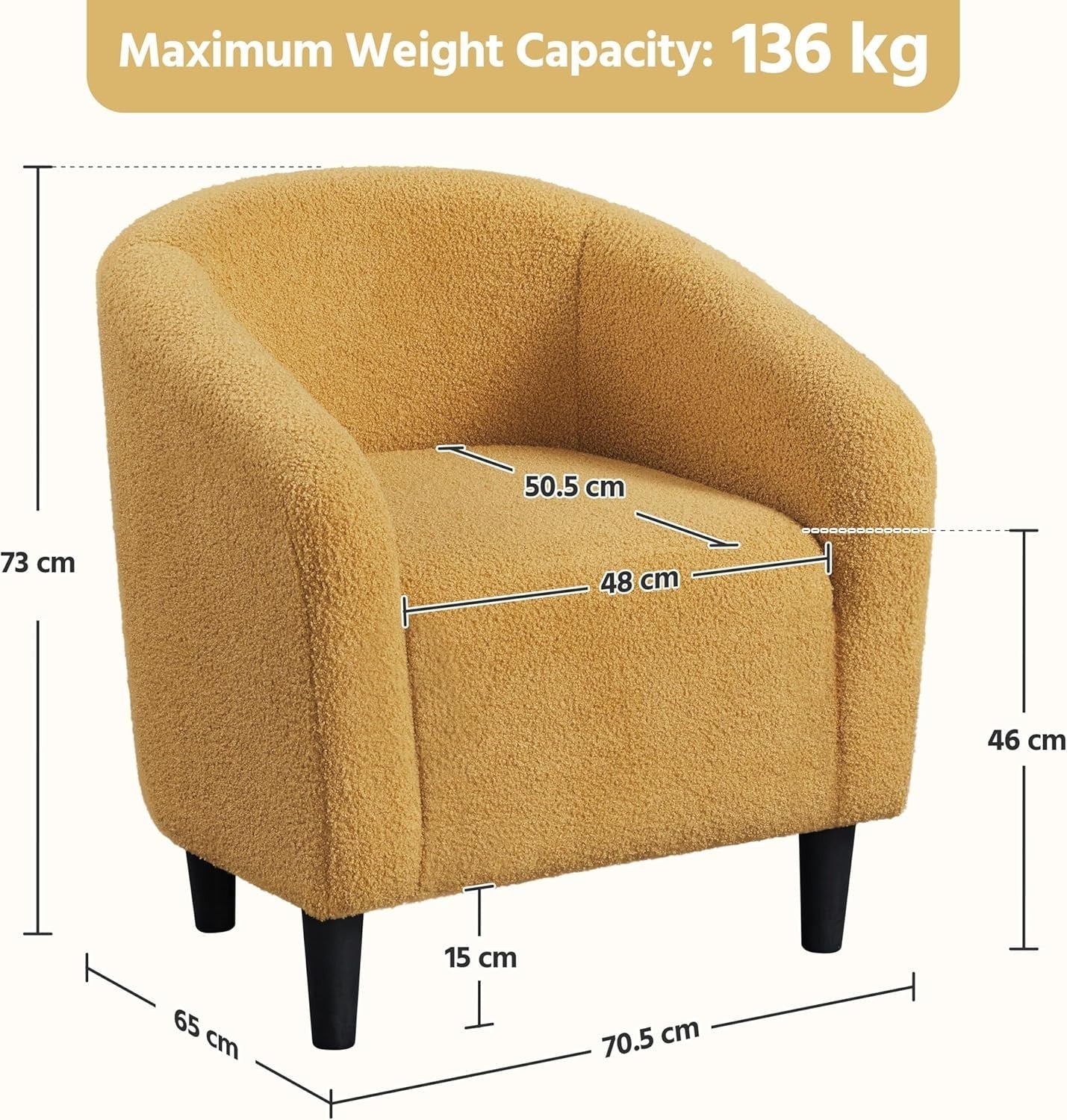 Mustard Yellow Boucle Tub Chair | Cozy Accent Chair for Living Room & Office