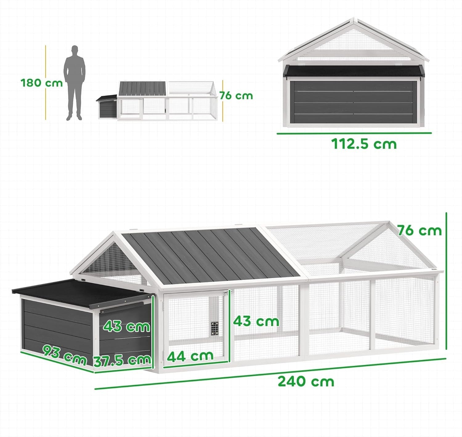 Extra Long Garden Chicken Run Wooden Coop Open Top Nest Box 4–8 Birds