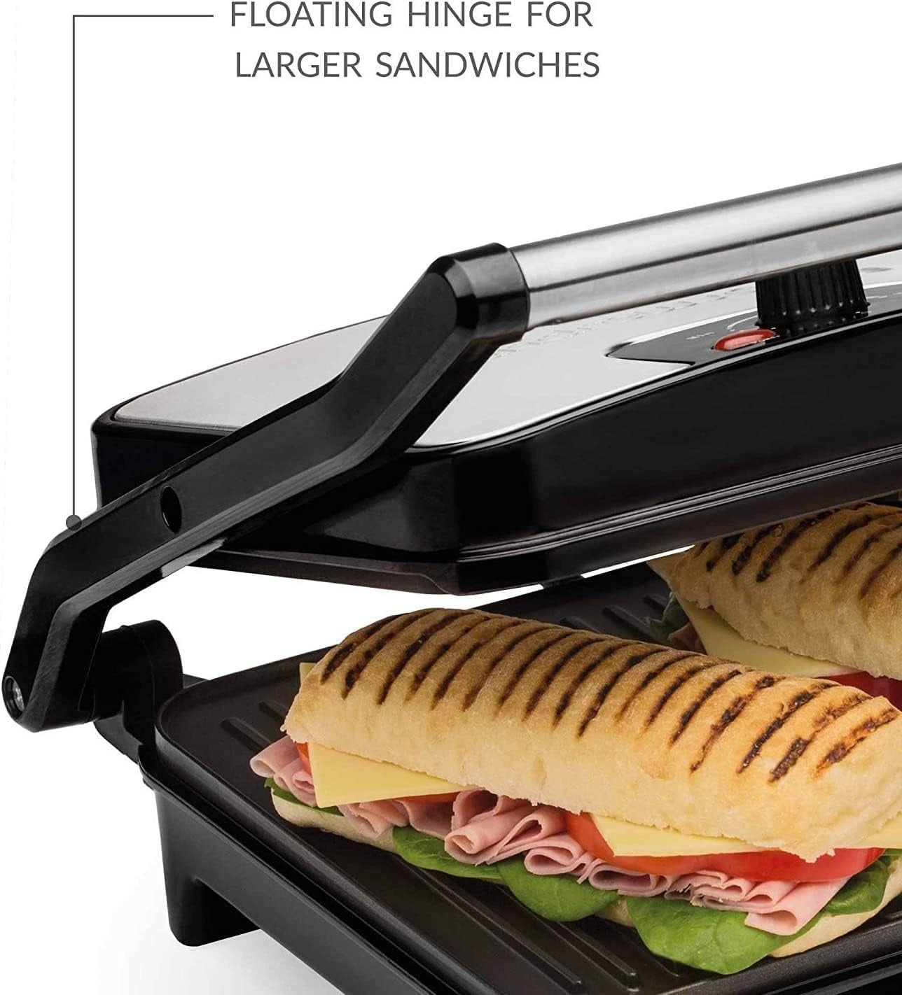 2000W Panini Press Grill 33cm Non Stick Plates Temp Control