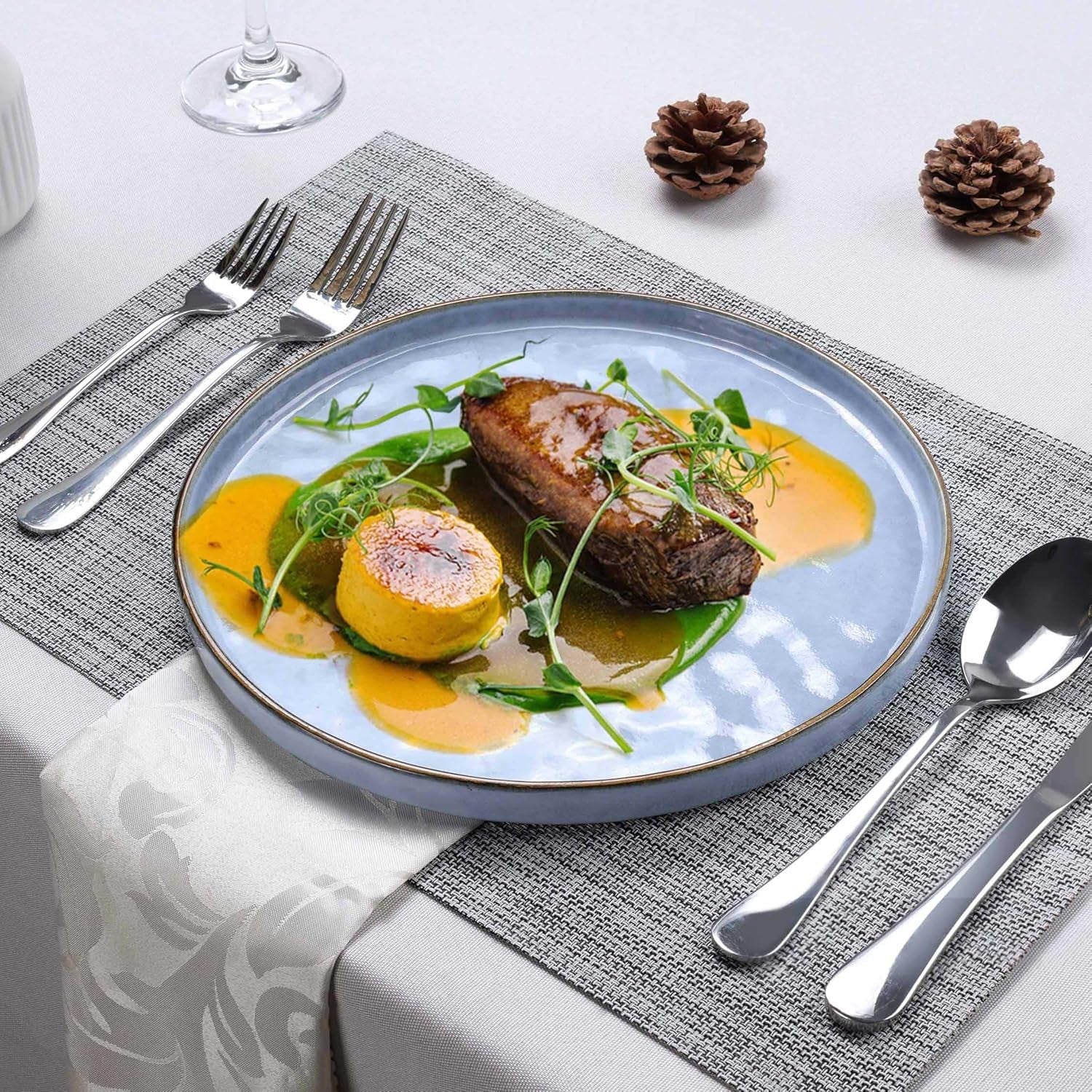 7.9in Ceramic Dinner Plates Set of 6 Scratch Resistant Microwave Safe
