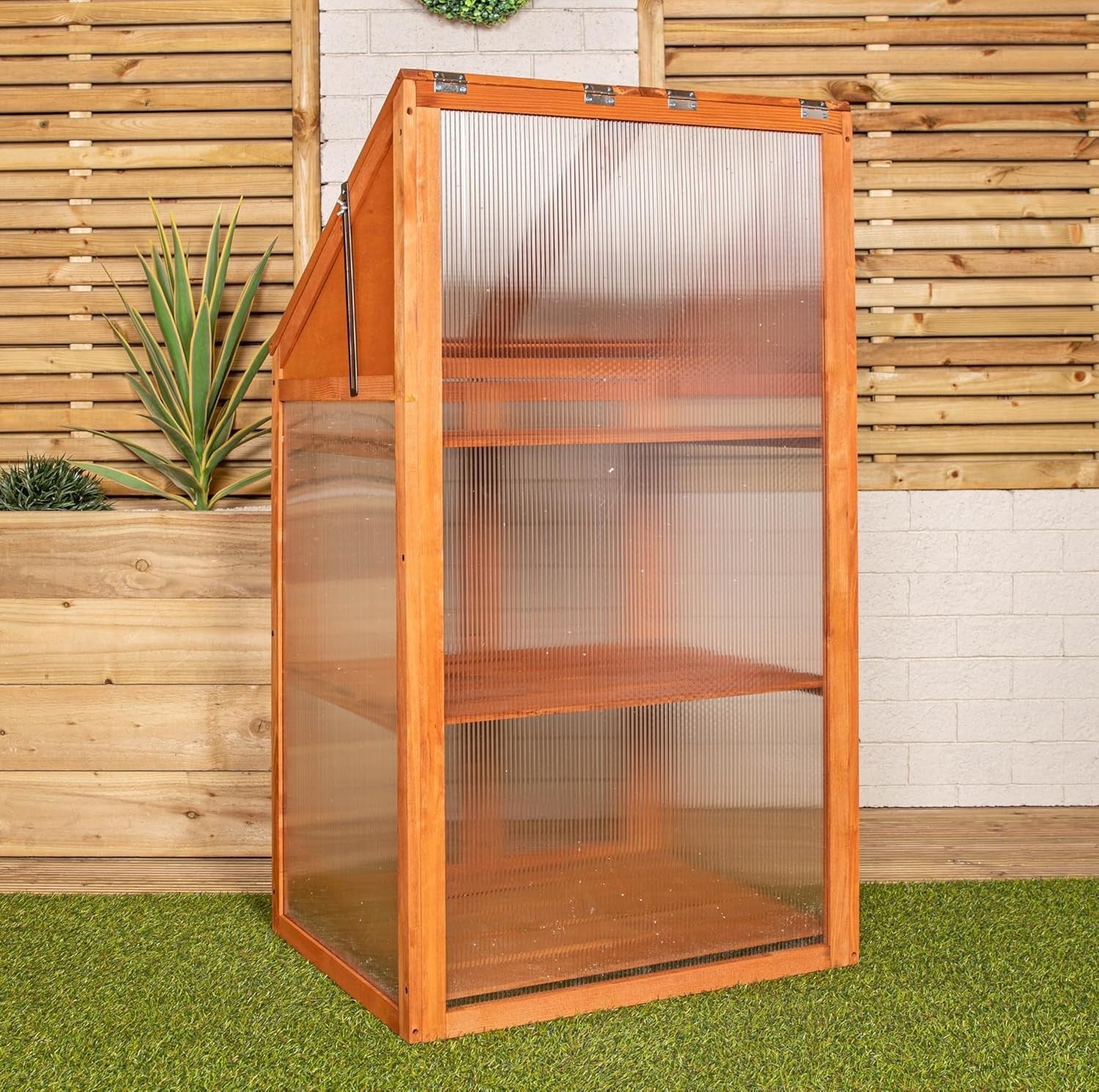 Wooden Mini Greenhouse Cold Frame with Polycarbonate Panels H120xW69xD49cm