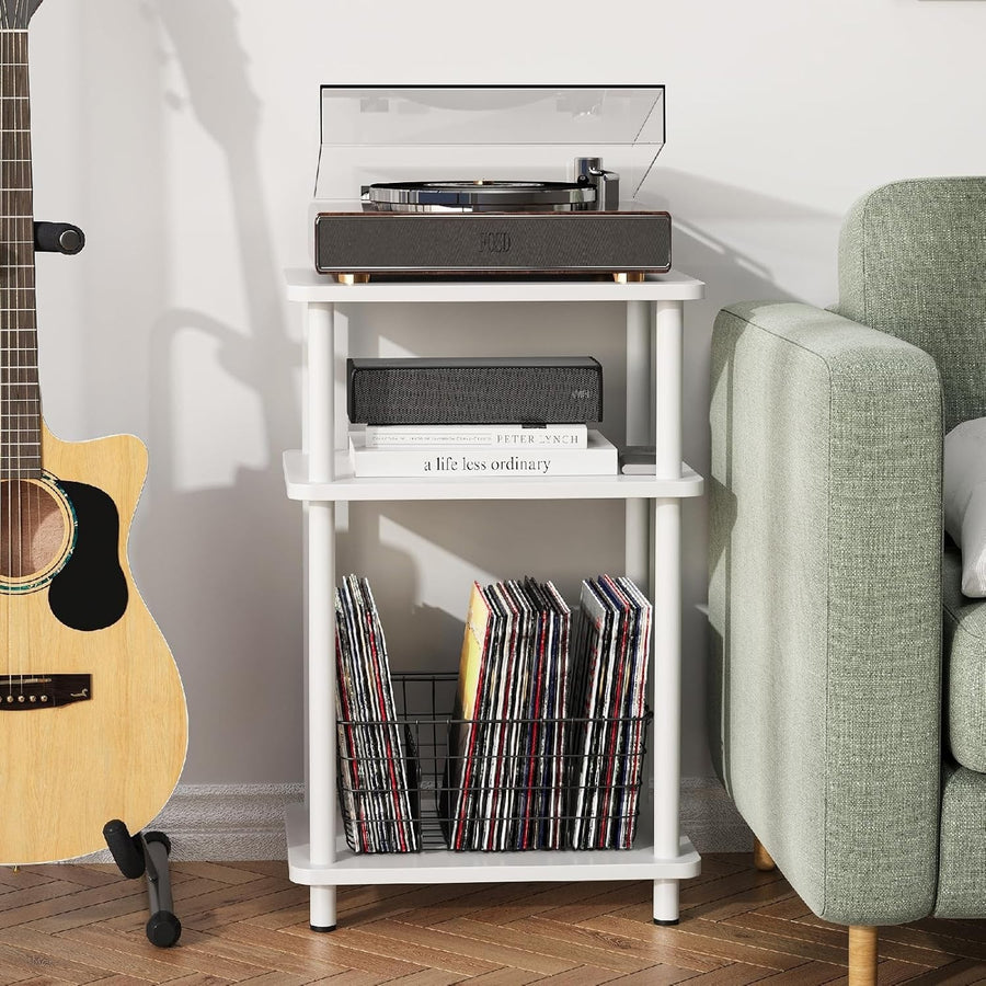 White 3-Tier Slim Side Table with Storage Shelf – Bedside End Table