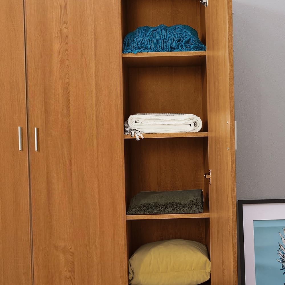 3 Door Wardrobe with Hanging Rail & 6 Shelves | Spacious Bedroom Storage