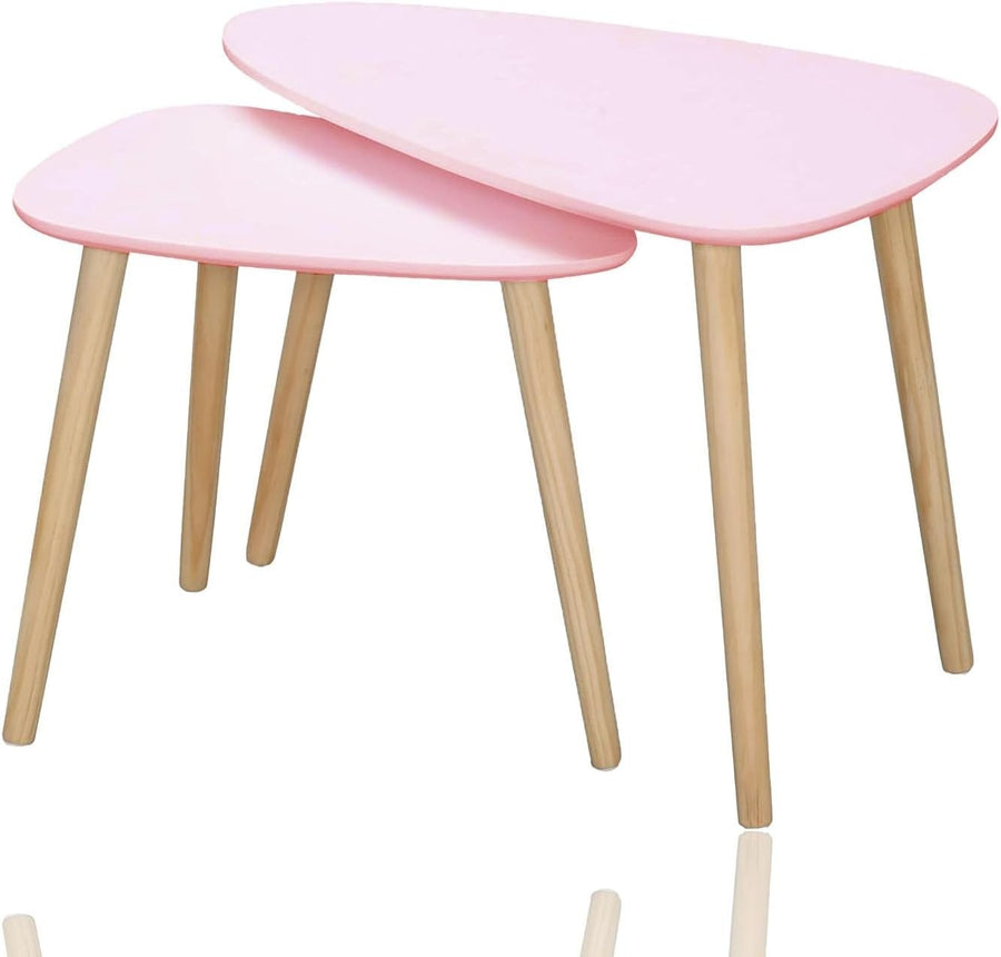 Space Saving Nesting Coffee Tables Set of 2 Blush Wood Side End Nightstand