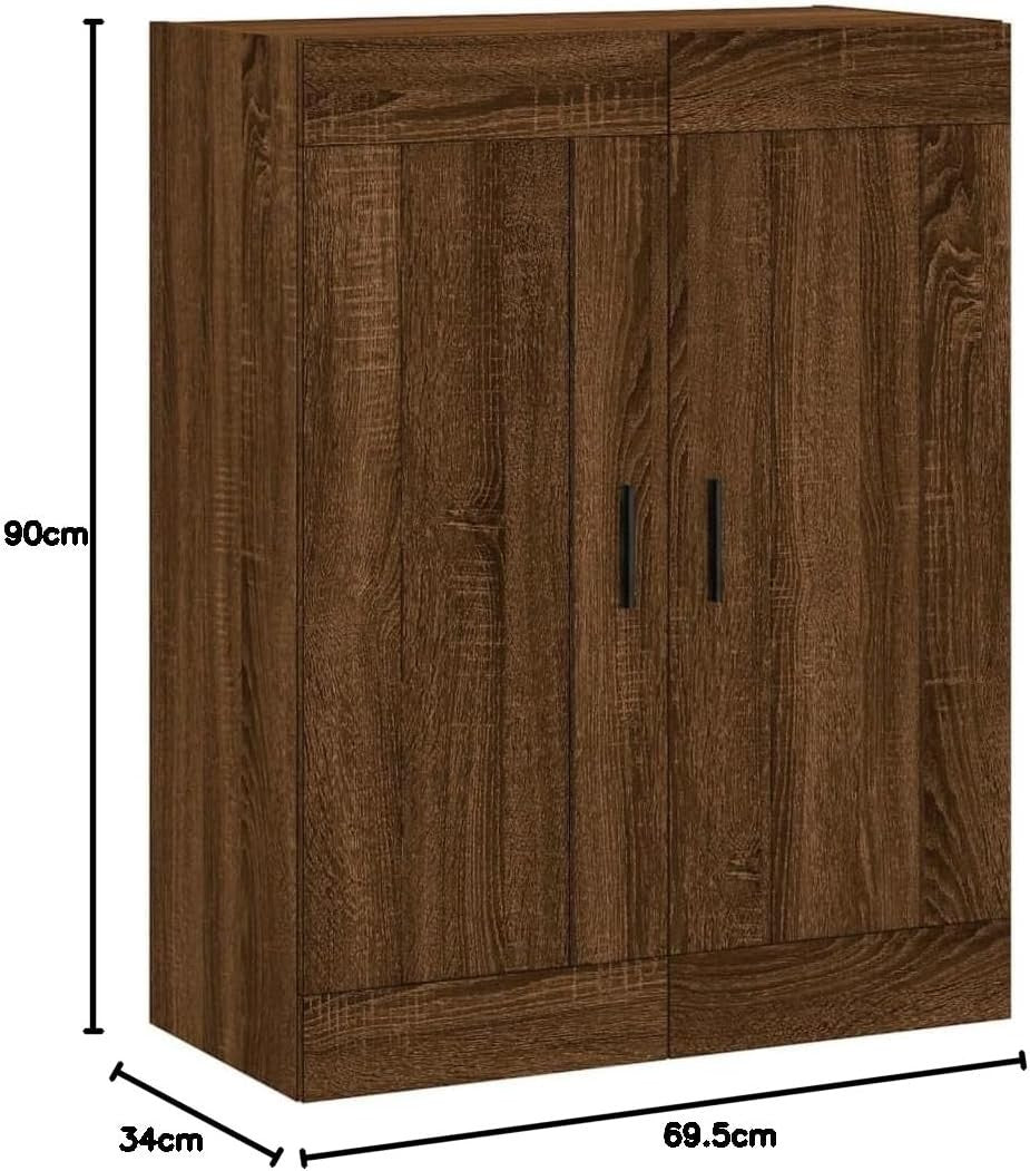 Wall Mounted Cabinet Brown Oak 3 Compartments Durable Wood 34x69.5x90cm
