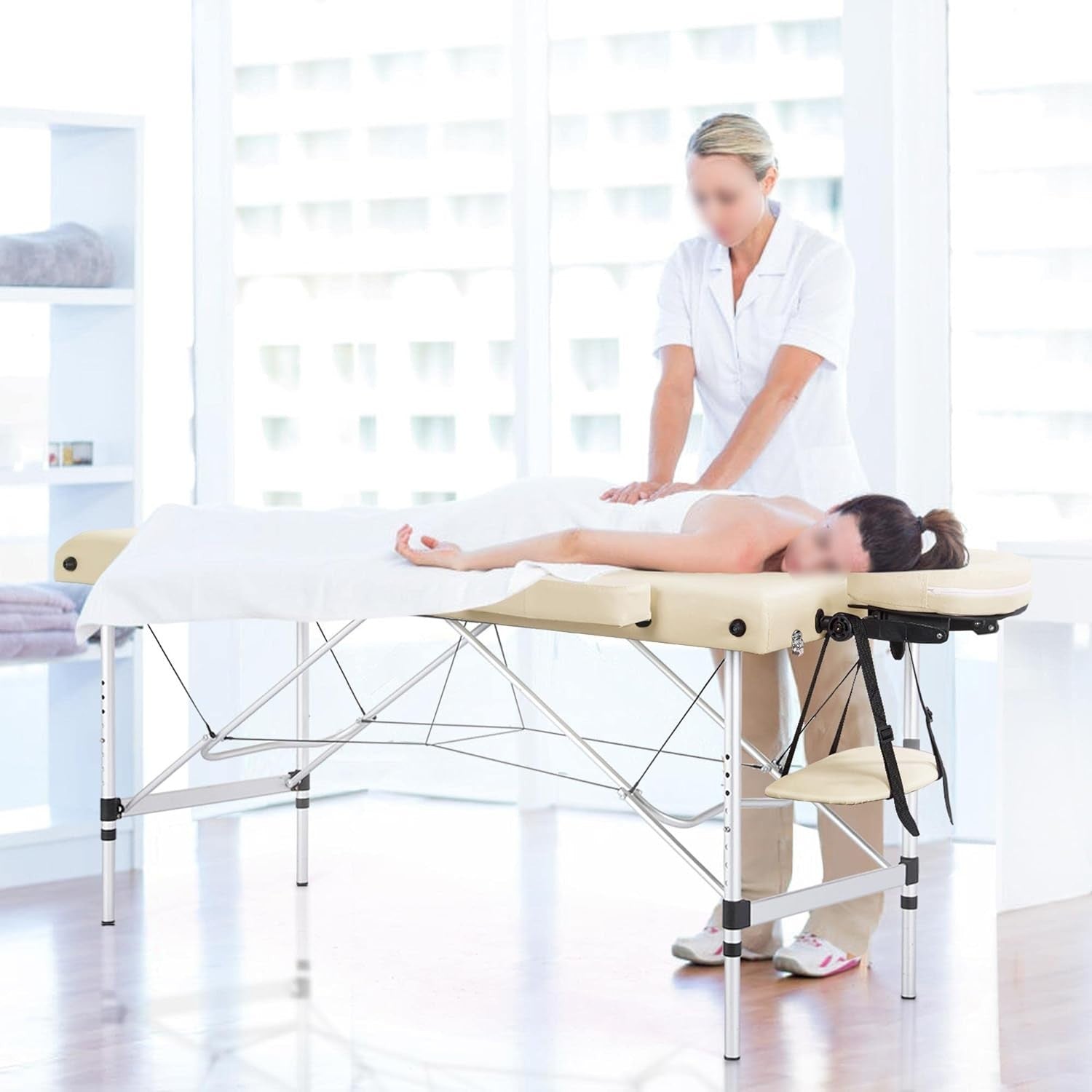 Portable Foldable Massage Bed 2 Section Adjustable Beauty Lash Table 60cm Cream