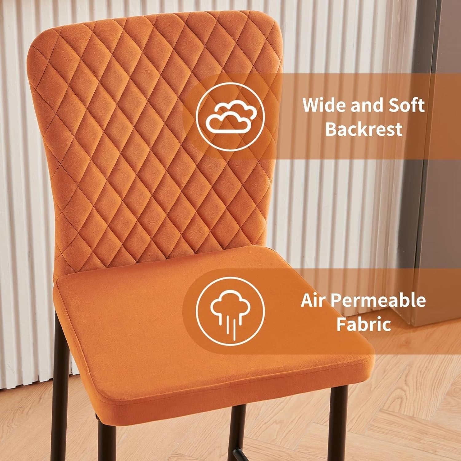 Orange Velvet Bar Stool Set 4 – High Counter Kitchen Island Chairs