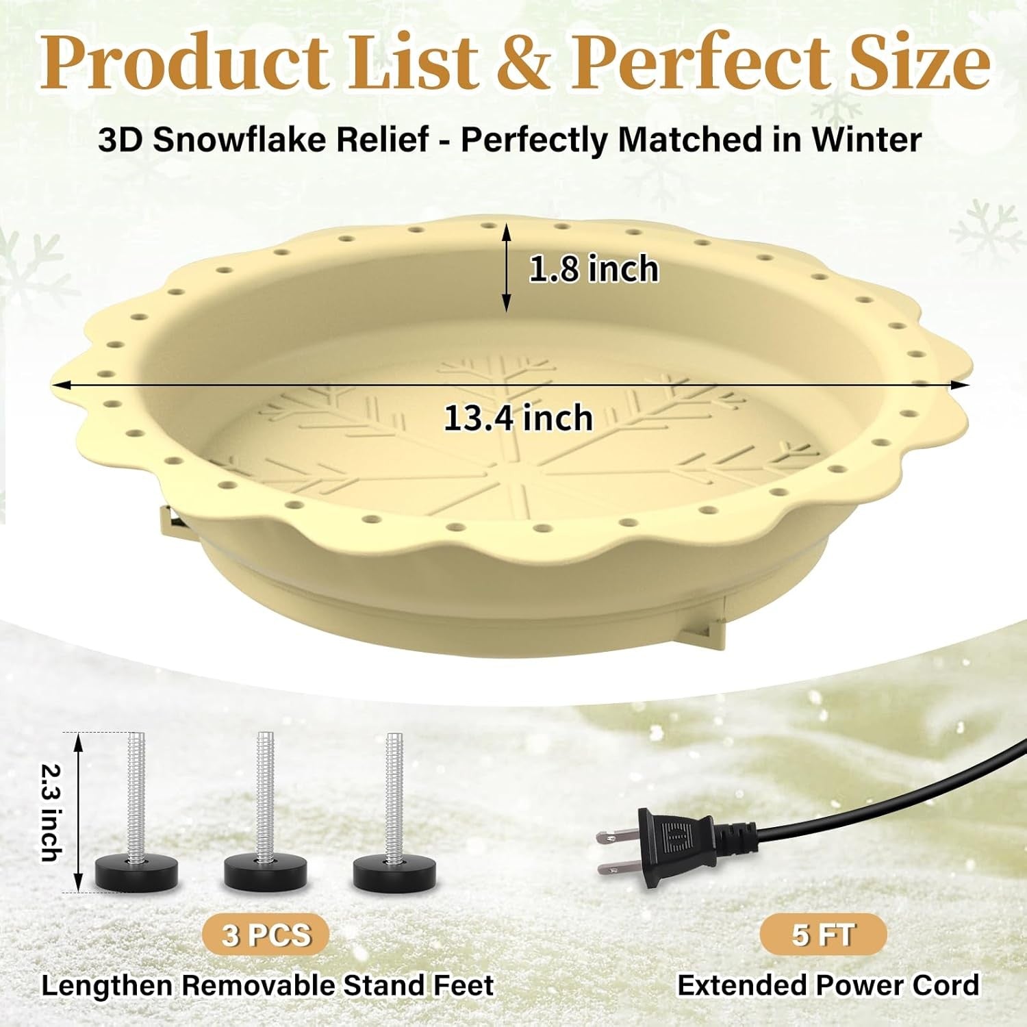 100W Heated Bird Bath Outdoor Thermostat Anti-Freeze Feeder Khaki