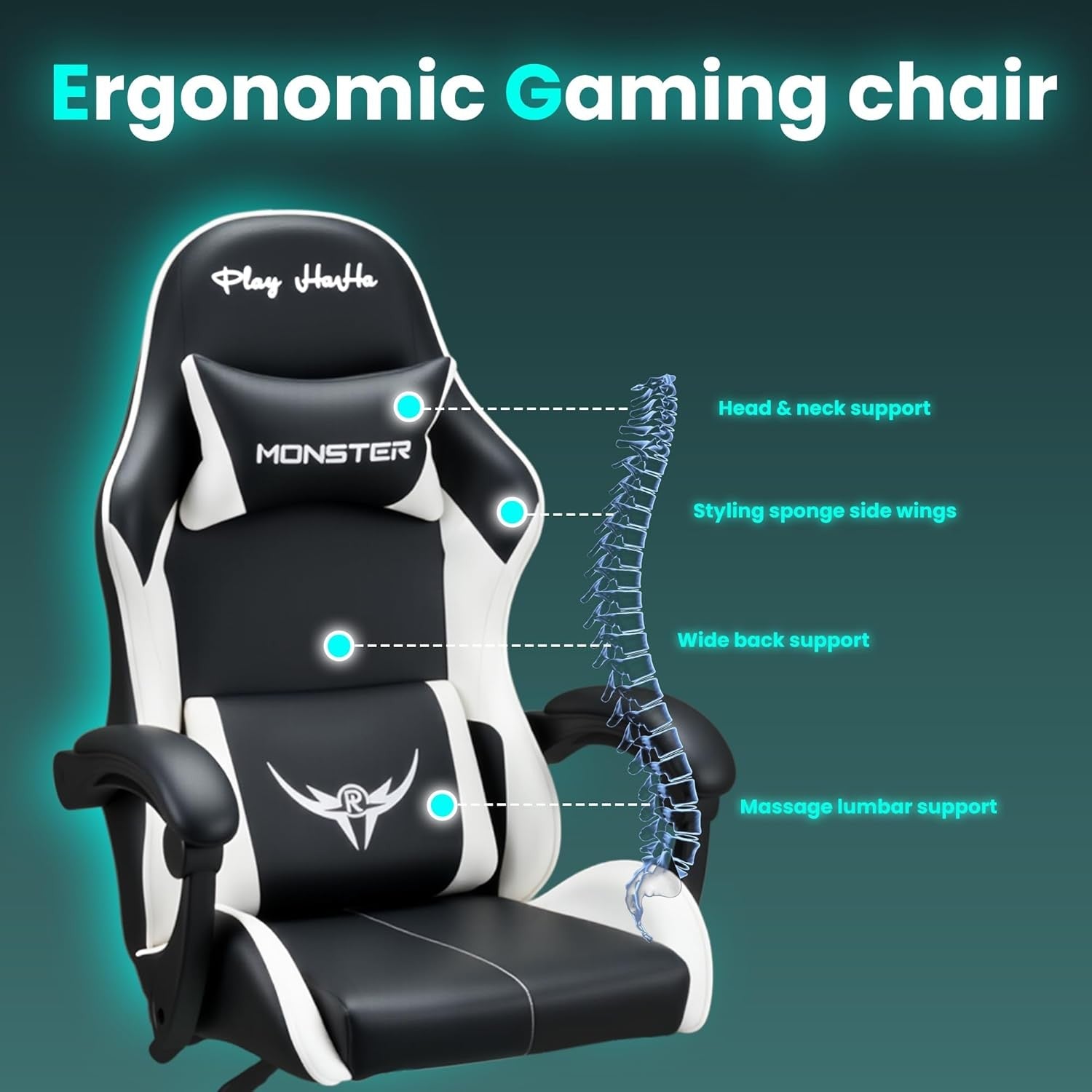 Ergonomic Gaming Chair High Back Racing Desk Chair 150kg PU Leather