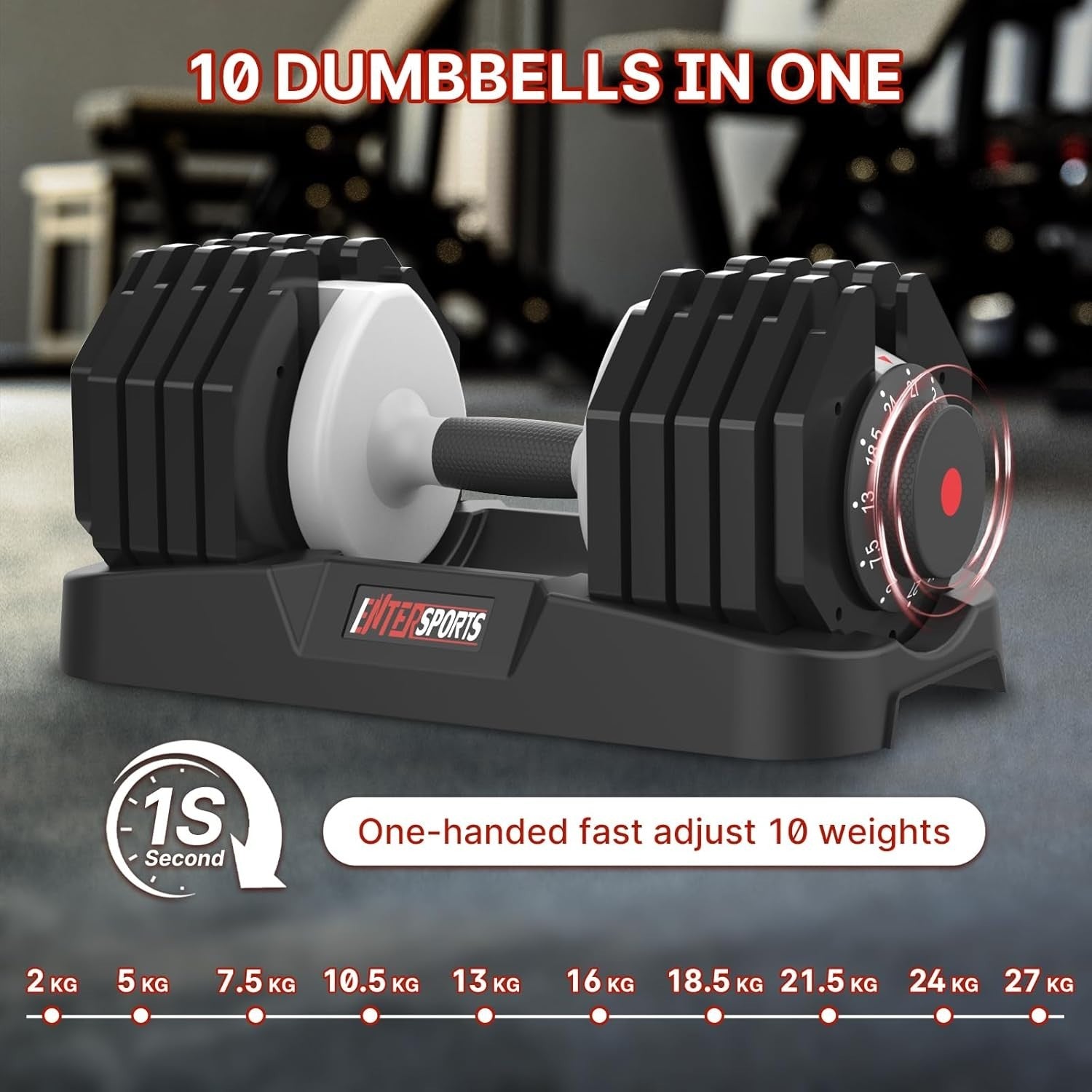 27kg Adjustable Dumbbell Single 10-in-1 One-Hand Dial Home Gym