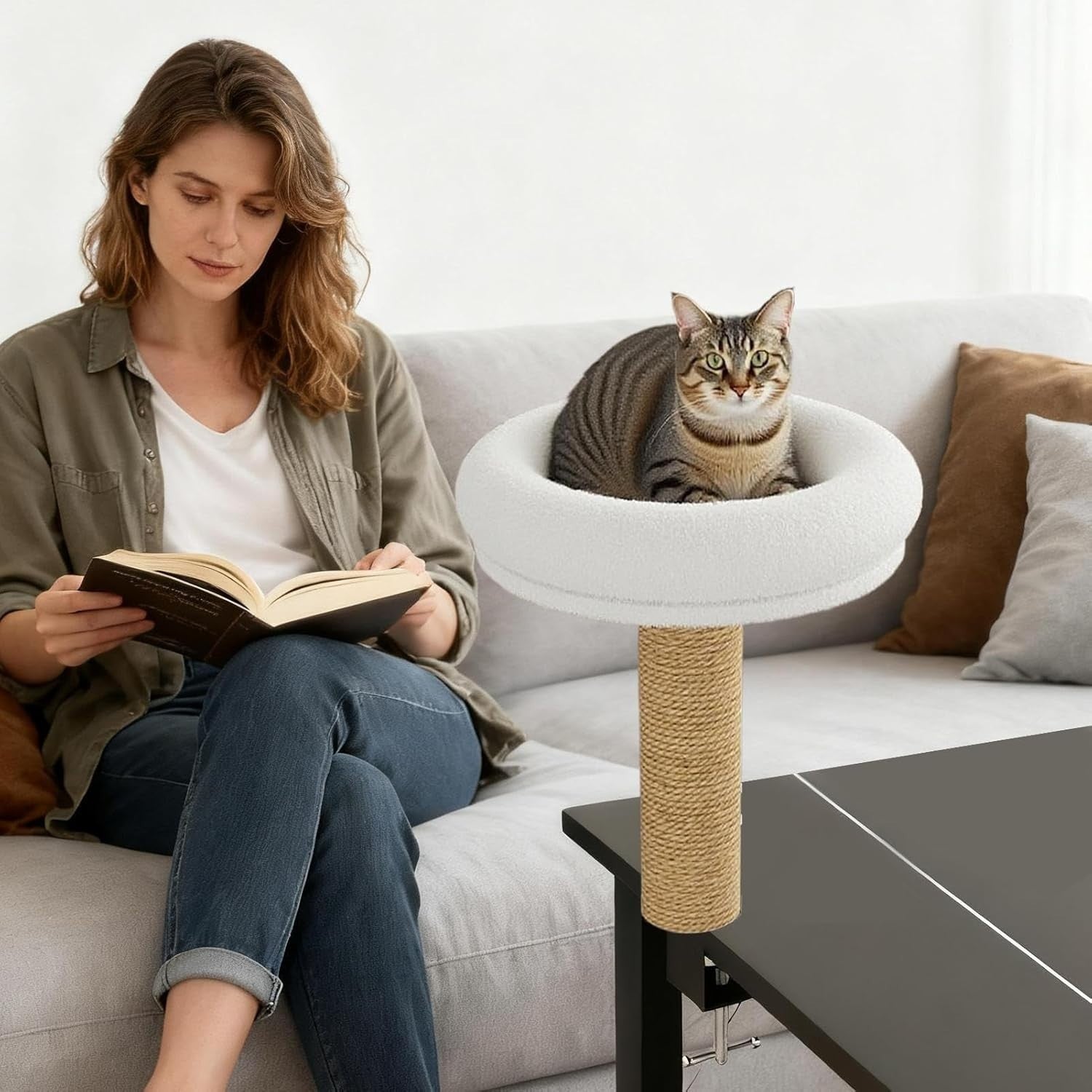360° Rotating Cat Desk Bed Clamp On Hammock Plush Sisal Perch