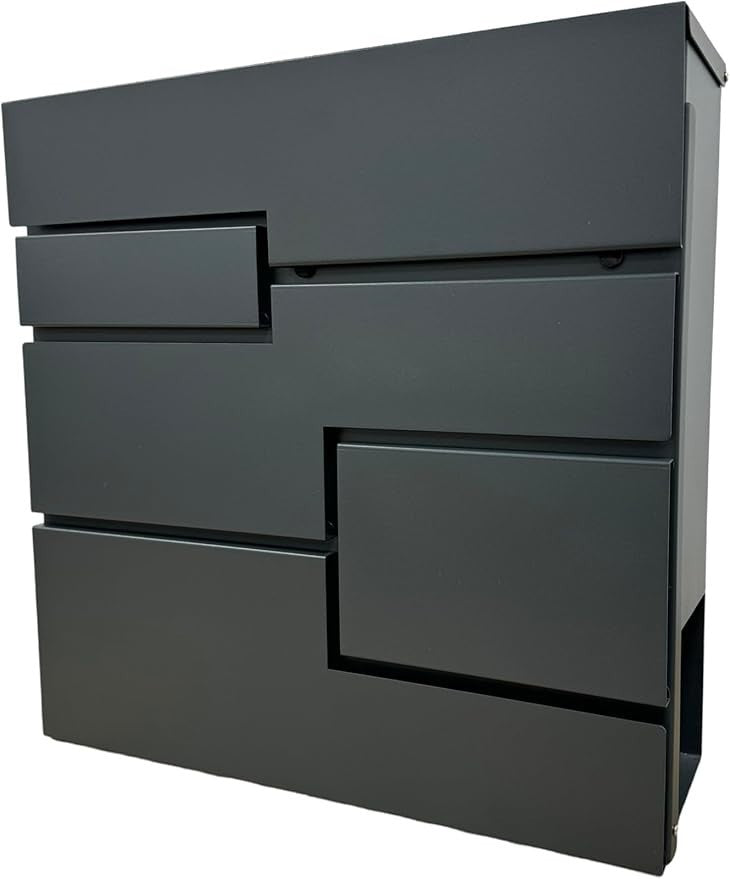 Modern Grey Wall Mounted Post Box Lockable Waterproof Mailbox Secure Durable