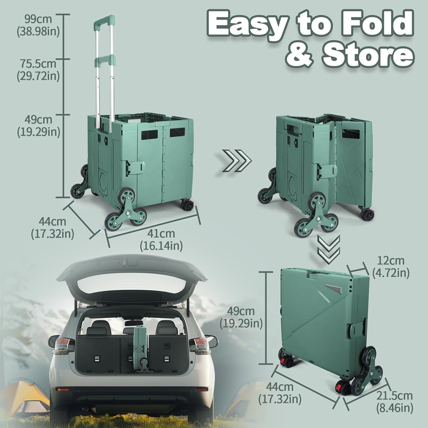 Folding Shopping Trolley with Climbing Wheels 76L Heavy Duty Utility Cart