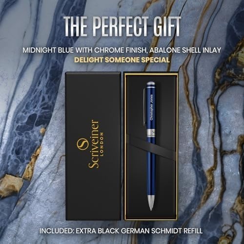 Luxury Personalised Ballpoint Pen – Midnight Blue Brass Chrome, Refillable Ink