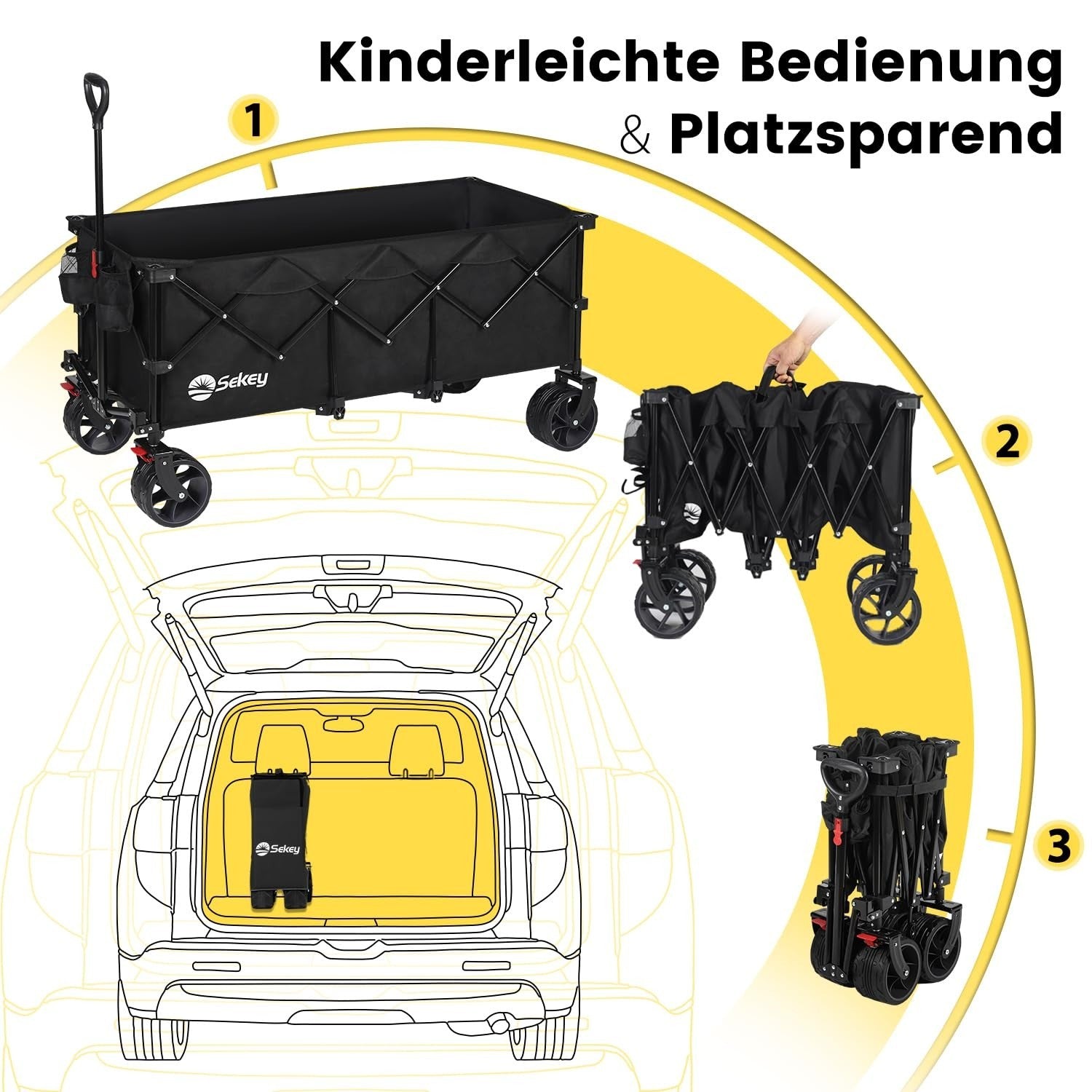 Black XXXL Folding Handcart 300L Heavy Duty 200kg All-Terrain Wide Wheel Wagon
