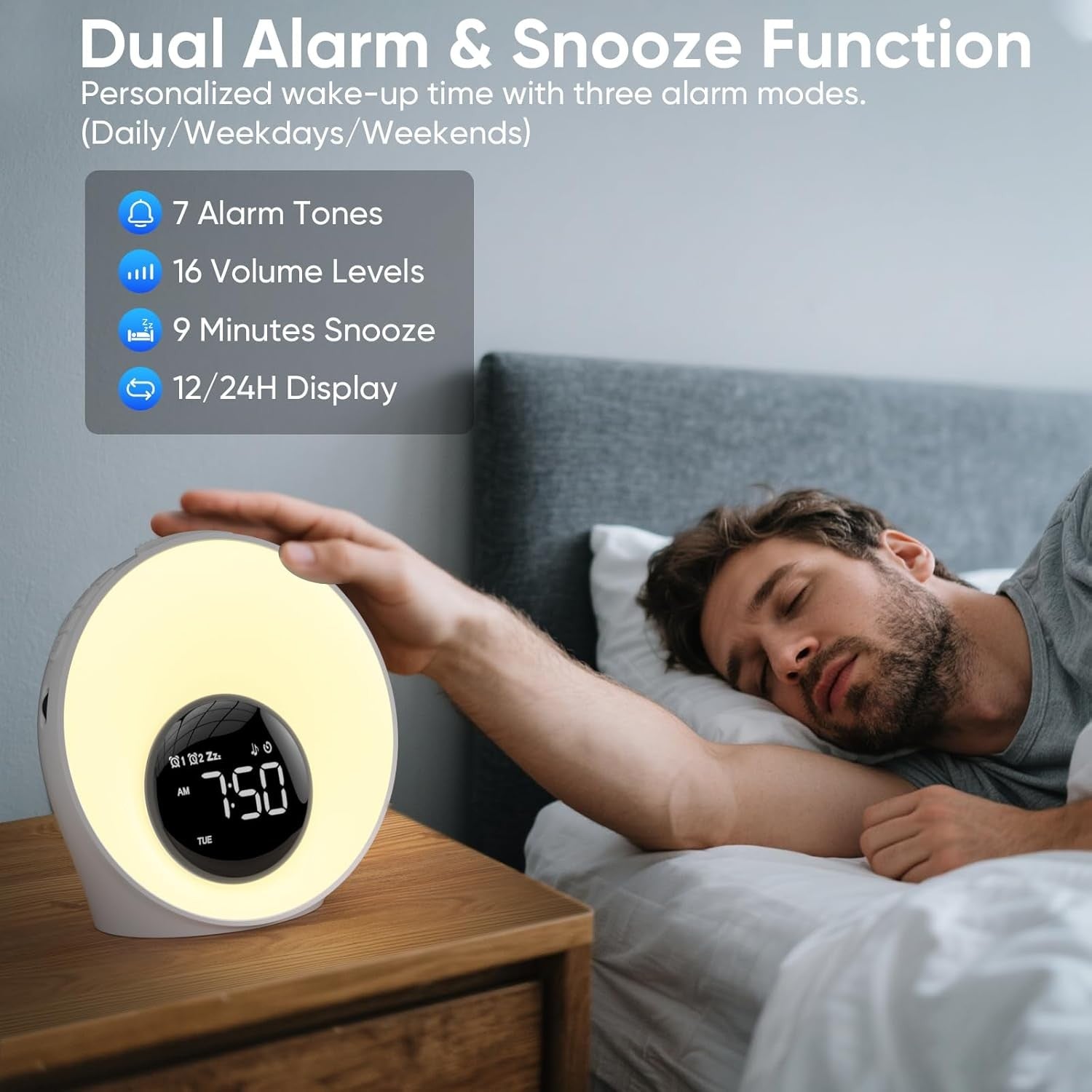 Sunrise Alarm Clock Wake Up Light White Noise Night Light Sleepers