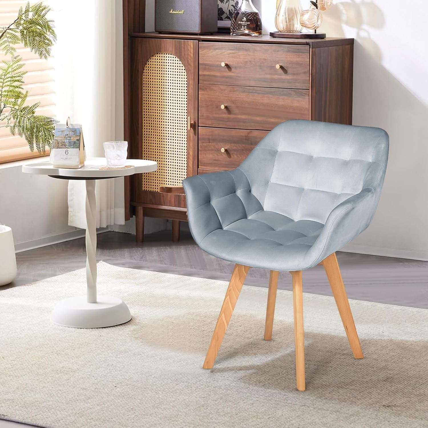 Grey Velvet Swivel Armchair Tub Chair Wooden Legs