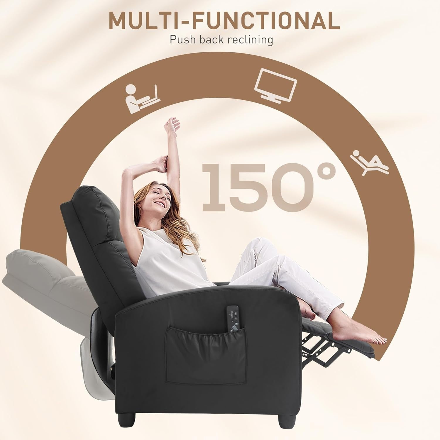 Massage Recliner Chair Faux Leather Push Back Armchair Footrest Black