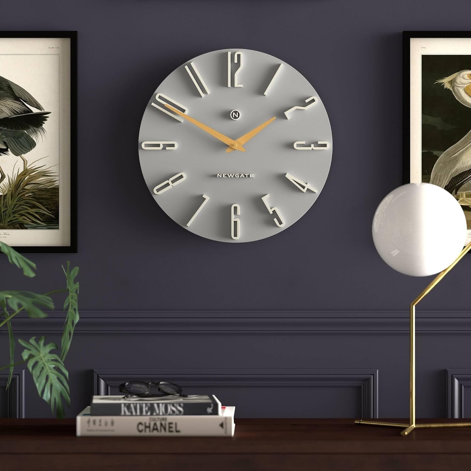 40cm Grey Gold Silent Wall Clock Modern Retro Office Kitchen Decor
