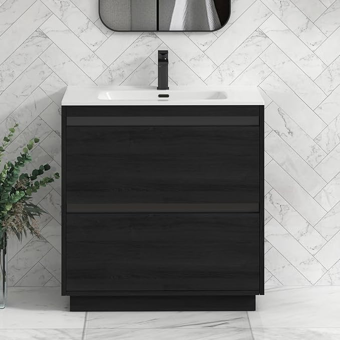 800mm Black Floor Standing Vanity Unit with Basin Sink 2 Drawer Bathroom Cabinet