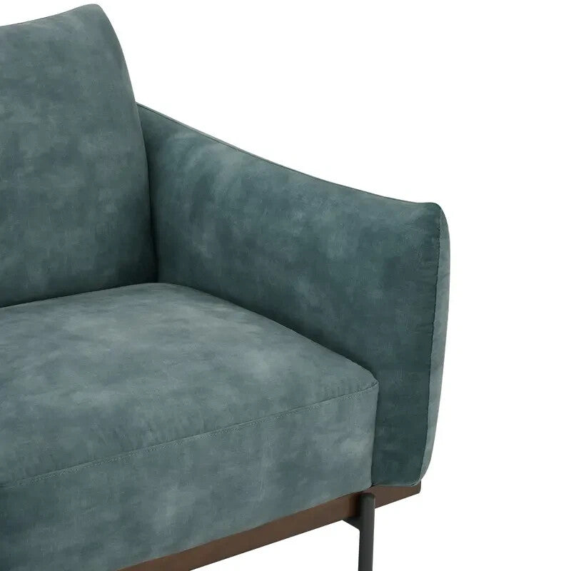 Velvet 2 Seater Sofa Petrol Blue | Compact Modern Couch UK | Metal Legs