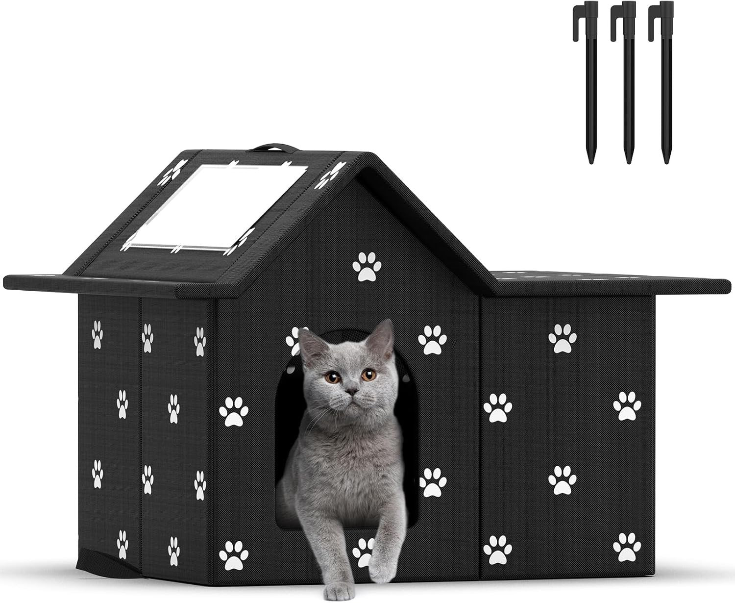 Waterproof Foldable Outdoor Cat House with Soft Mat– Winter Shelter 33x38x43cm