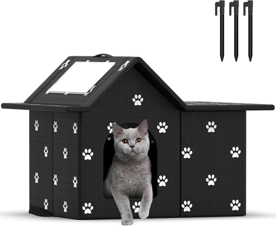 Waterproof Foldable Outdoor Cat House with Soft Mat– Winter Shelter 33x38x43cm