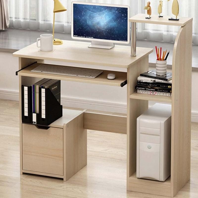 Compact Wooden Computer Desk 80cm with Keyboard Tray & Storage Shelves