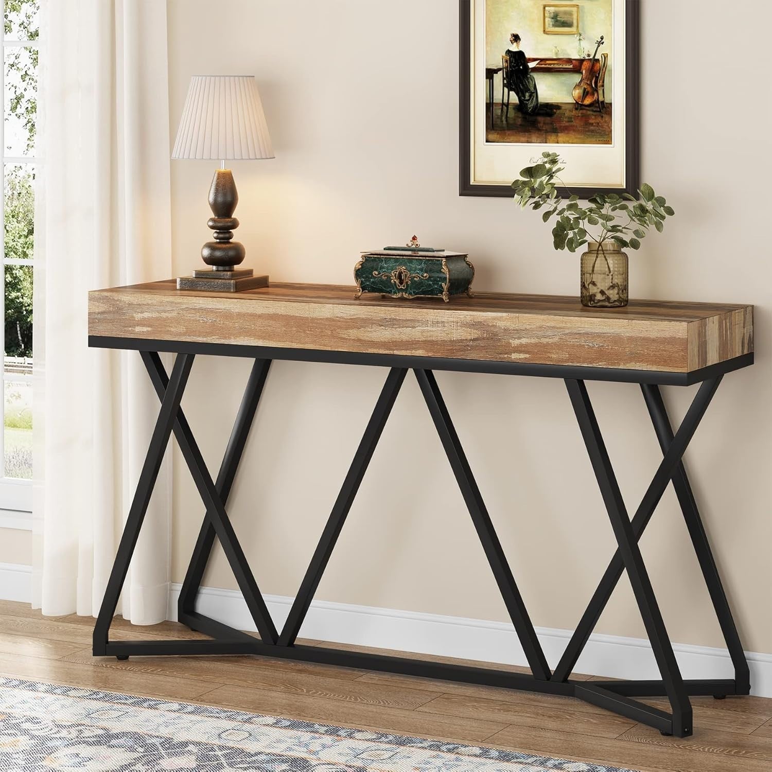 Stylish 55" Farmhouse Console Table with Metal Base – Sturdy & Versatile