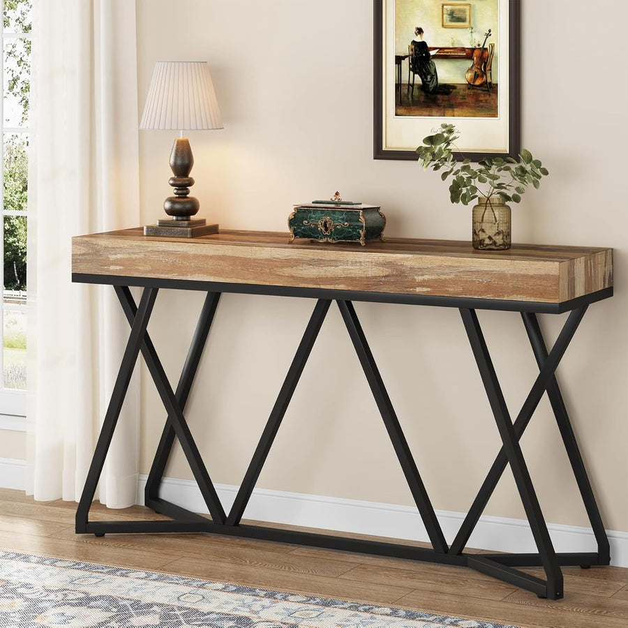 Stylish 55" Farmhouse Console Table with Metal Base – Sturdy & Versatile