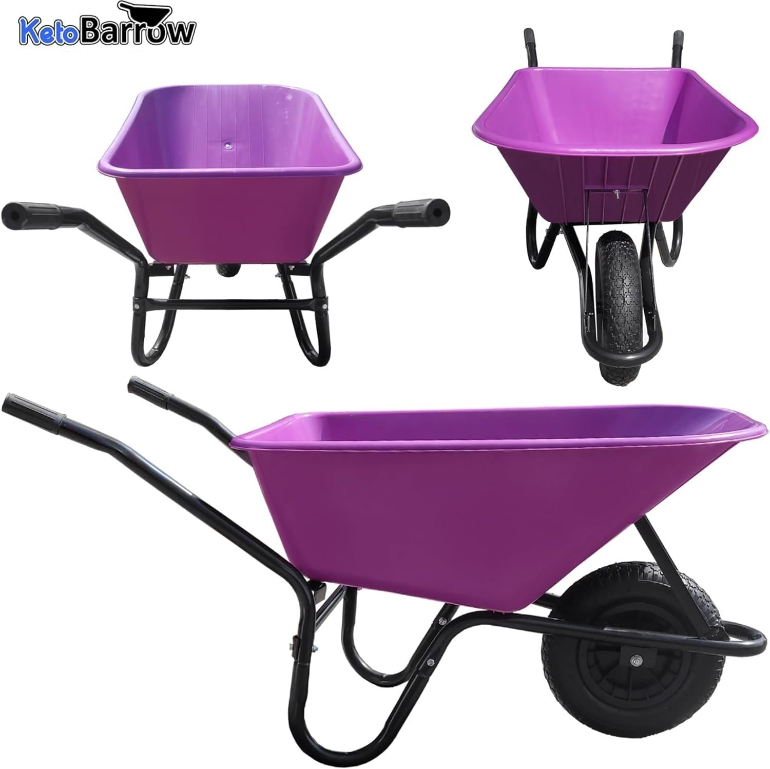110L Purple Plastic Garden Wheelbarrow – Heavy Duty Frame w/ 150kg Load Capacity