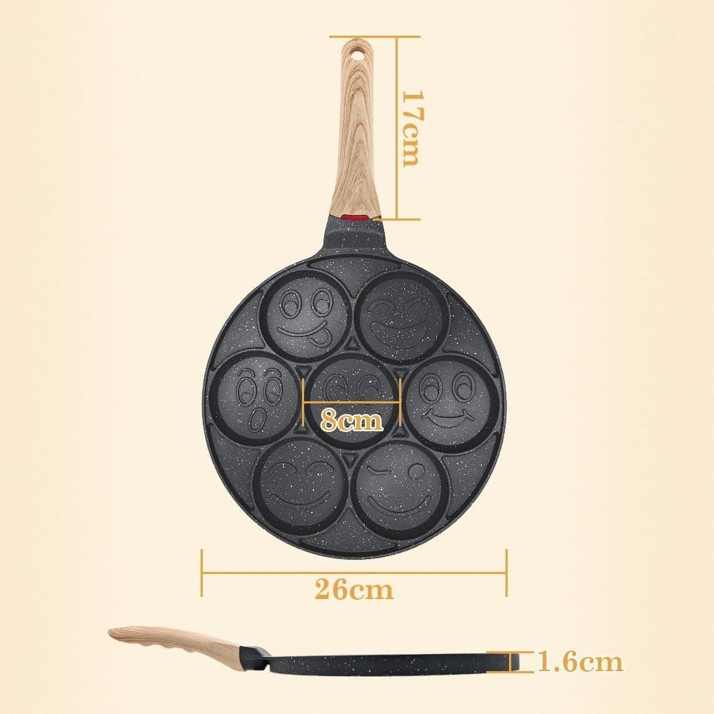 Smiley Face Pancake Pan 26cm Non Stick 7 Hole Mini Pancake Maker Kids Breakfast