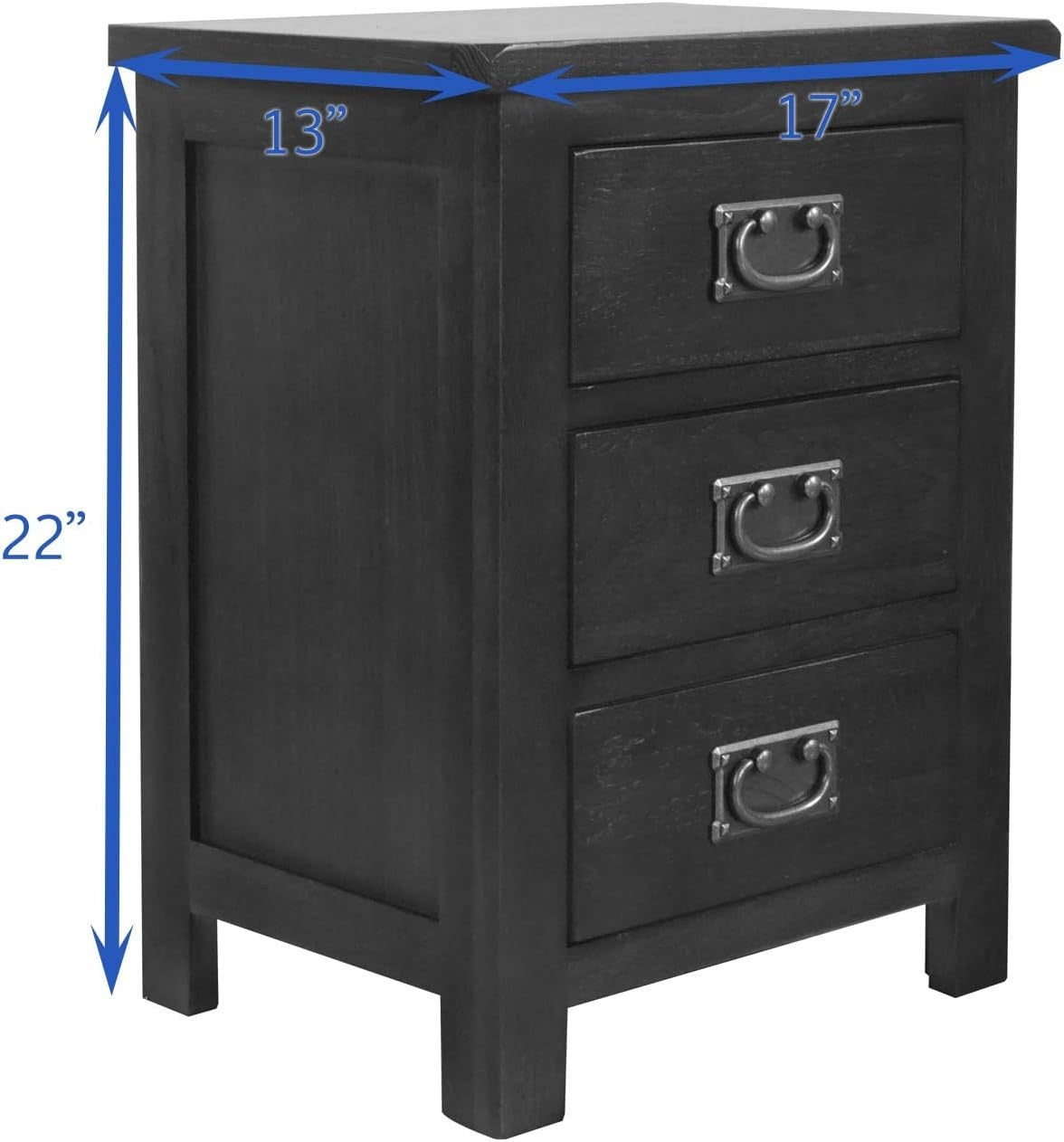 Walnut Solid Oak Bedside Table with 3 Drawers – Classic Wooden Nightstand