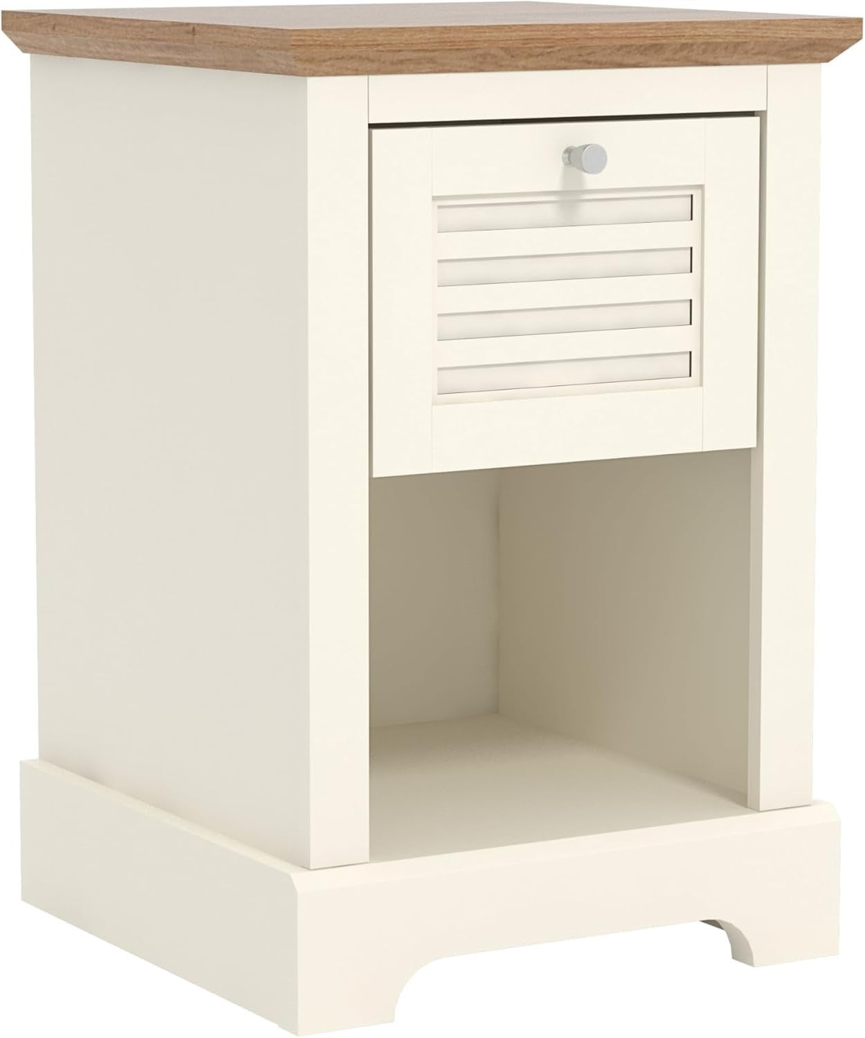 Ivory & Oak Bedside Table with Drawer | Modern Nightstand for Bedroom
