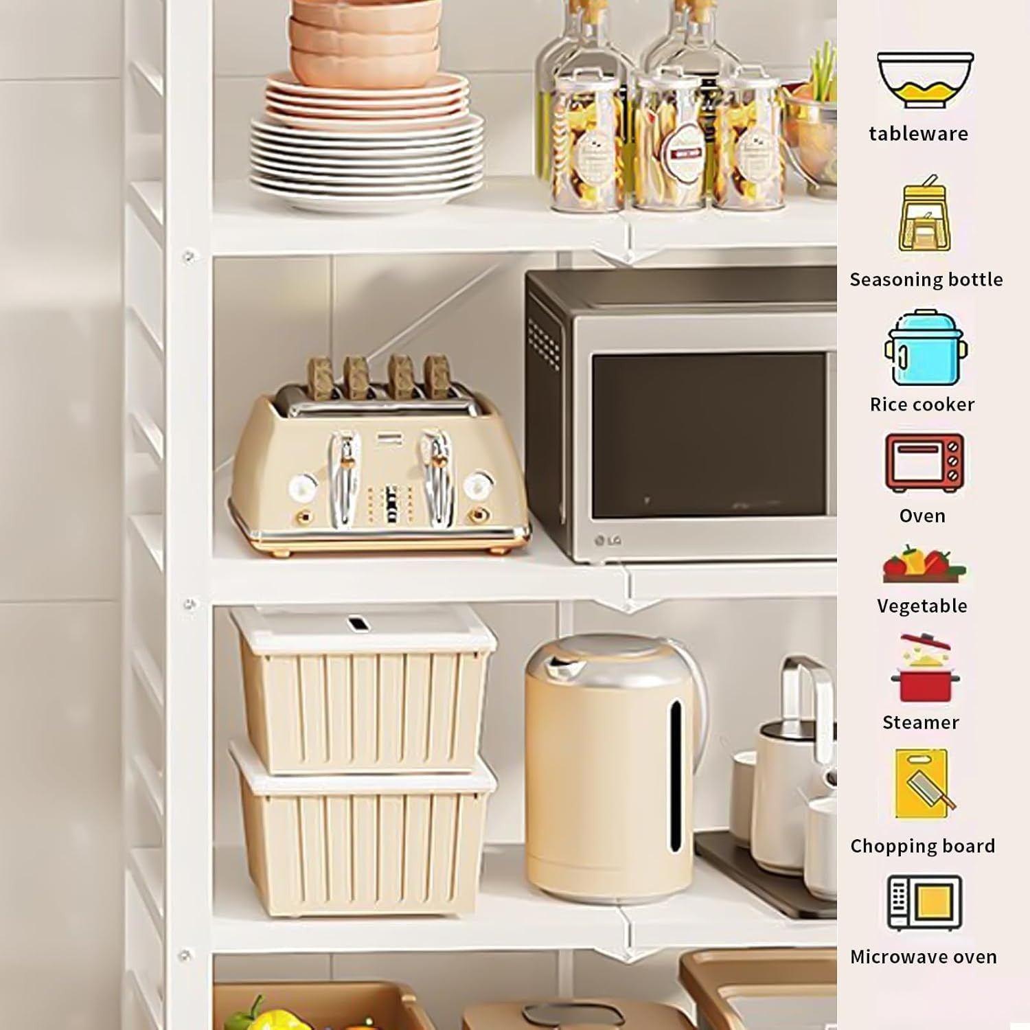 Foldable Storage Shelf Unit Rolling Cart 3 Tier Metal Kitchen Organizer
