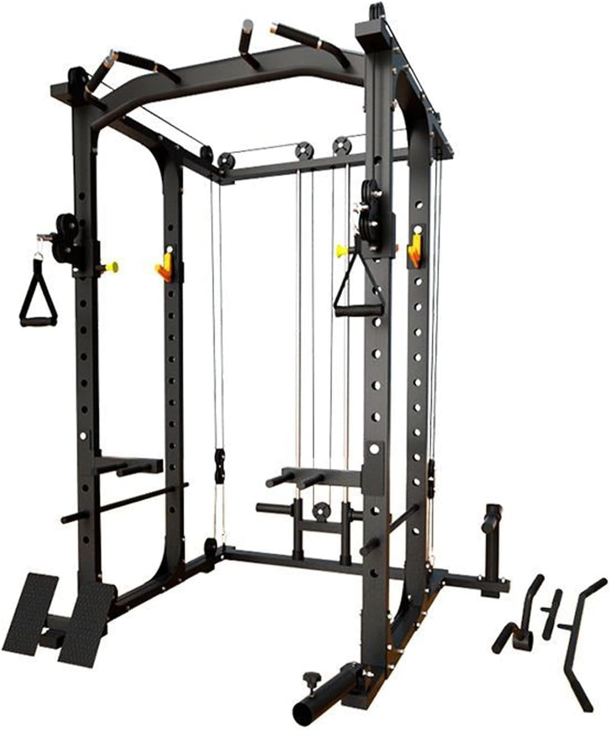 Power Cage Squat Rack Cable Crossover Dual Pulley Home Gym