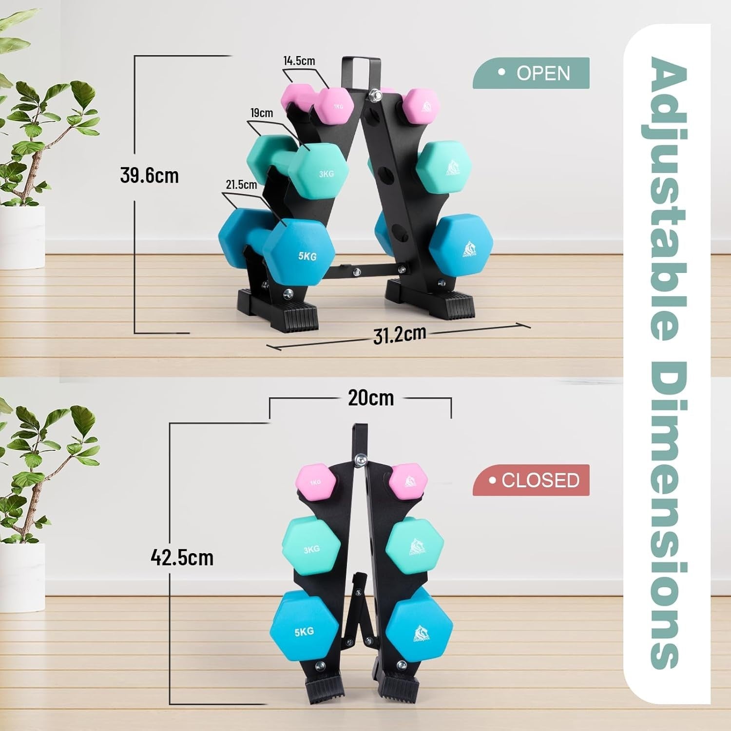 Neoprene Dumbbell Set with Portable Steel Rack, 1–5KG Home Gym