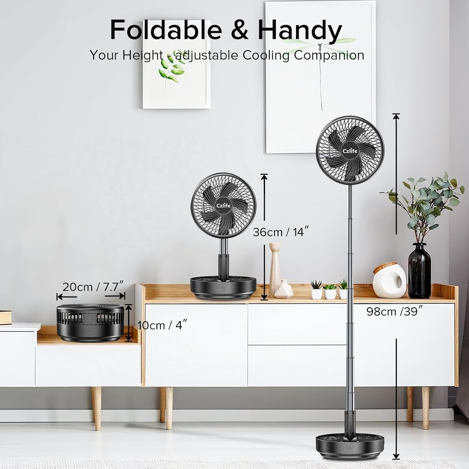 Portable Fan 10000mAh Rechargeable – Folding Desk Fan w/ Remote Black Cordless