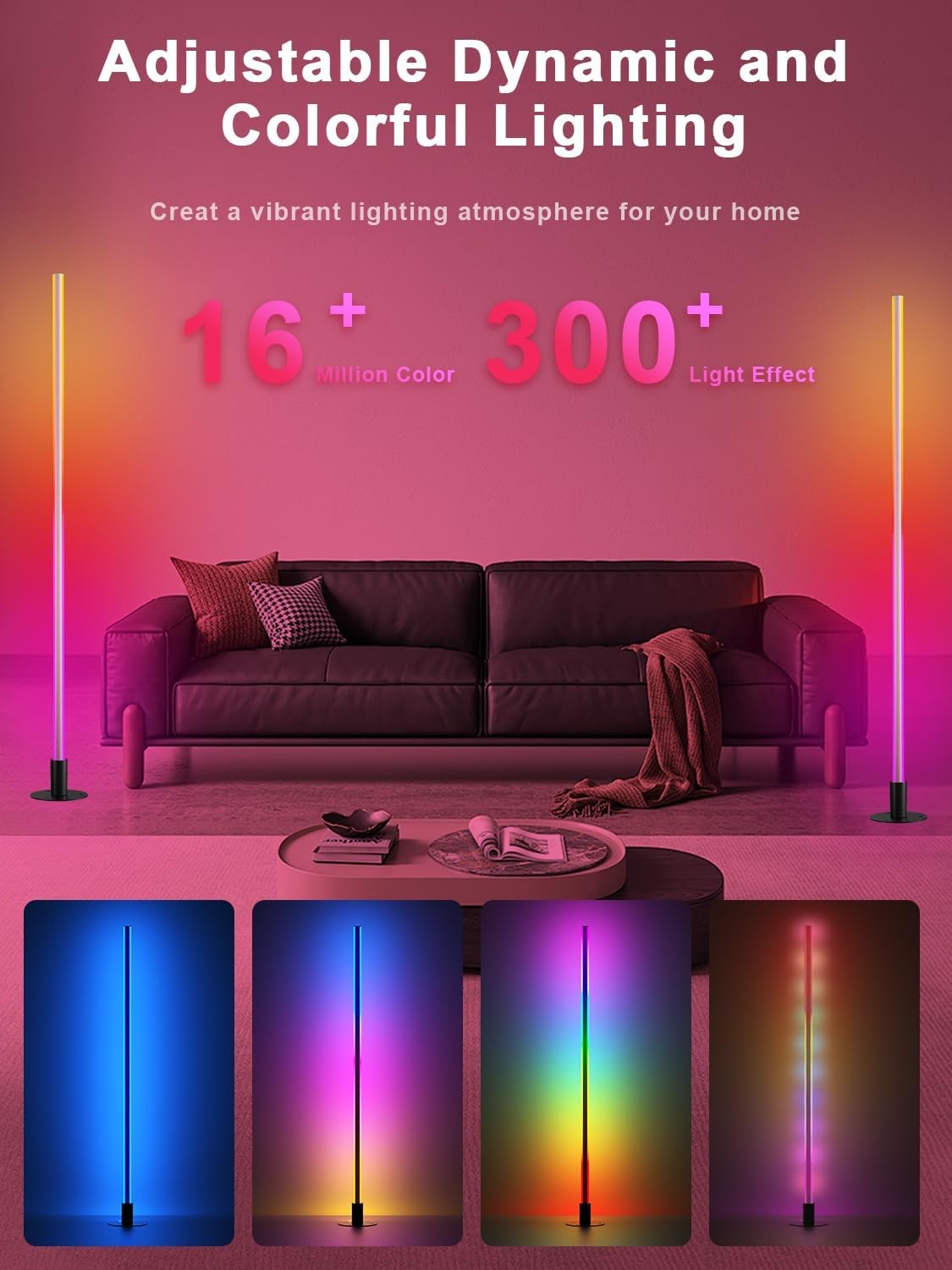 Smart RGB LED Floor Lamp 2 Pack Music Sync App Remote 16M Colours