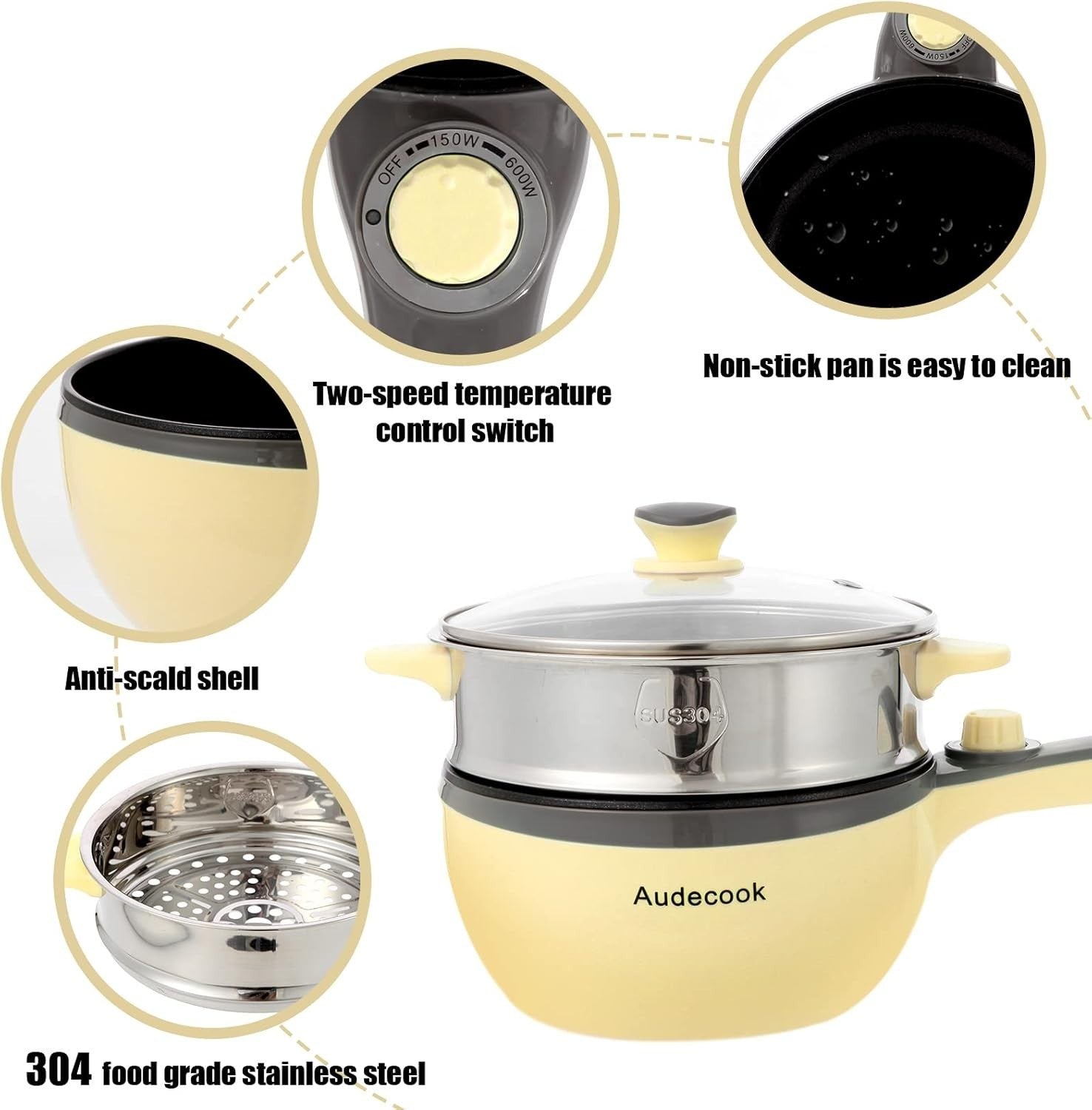 Electric Hot Pot Multi Cooker 1.5L with Steamer | Portable Nonstick Pan