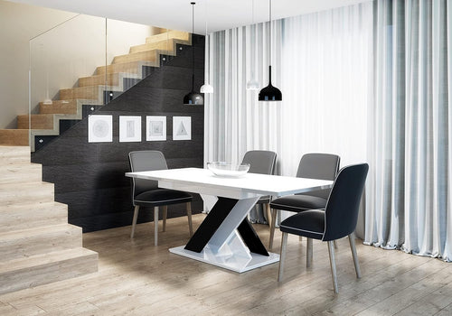 Extendable Dining Table High Gloss 6 Seater 180cm White Black Foldable