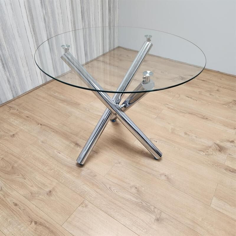 Round Glass Dining Table Only Modern Chrome Legs 4 Seater Kitchen Table